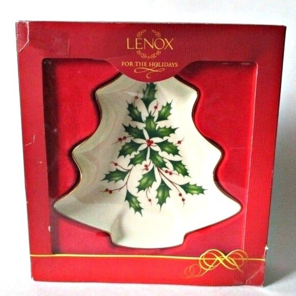 Lenox Holiday Christmas Tree Dish - Festive Holly - Replacement Serveware Dinner - Picture 1 of 5